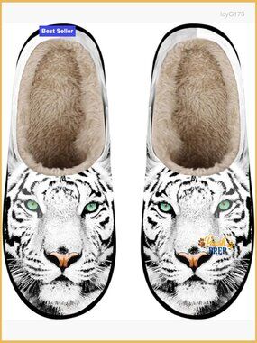 Women's Tiger Memory Foam Slippers Non-Slip Rubber Sole Indoor Outdoor House